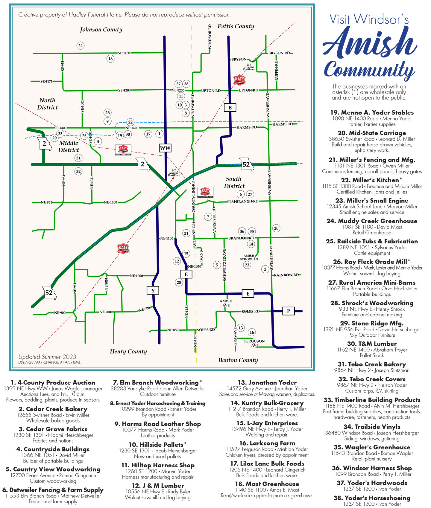 Map of local Amish owned businesses
